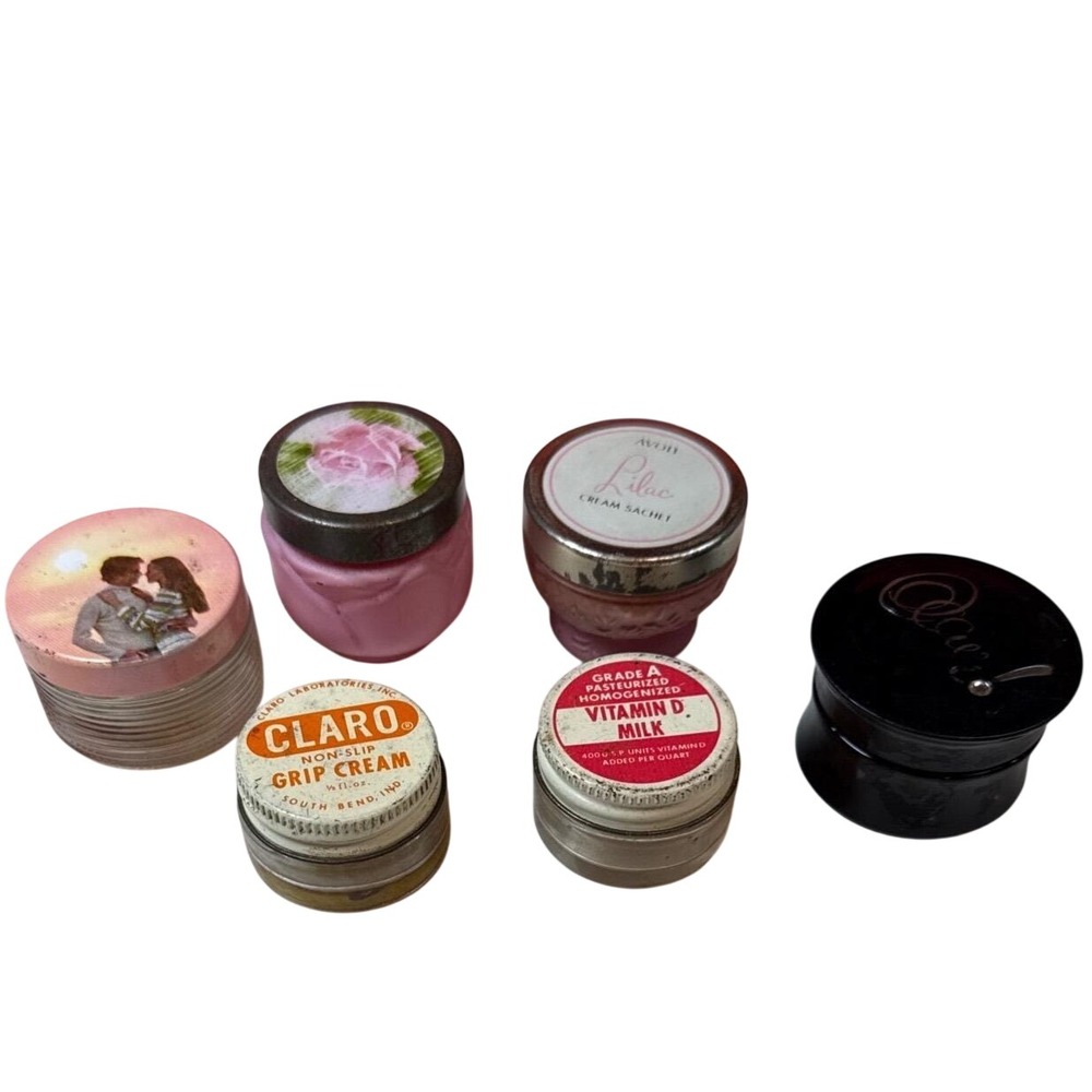 Vintage Avon Lilac Cream Sachet Claro Grip Cream Glass Vanity Jars Lot of 6‎